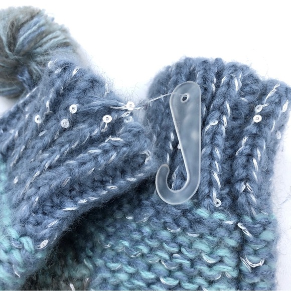 Tucker & Tate Girls Blue Gray Knit Fingerless Pom Pom Mittens - Picture 3 of 4